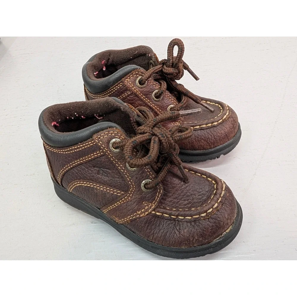 Thom McAn Ankle‎ Boots Toddler Size 7W Leather Brown Lace Up Skid Resistant